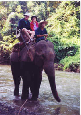 Ann and Curt on elephant in Thailand