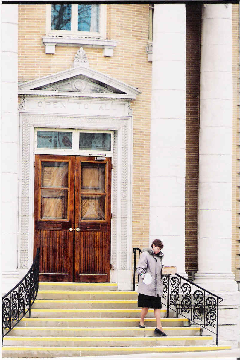 Ann on Library steps